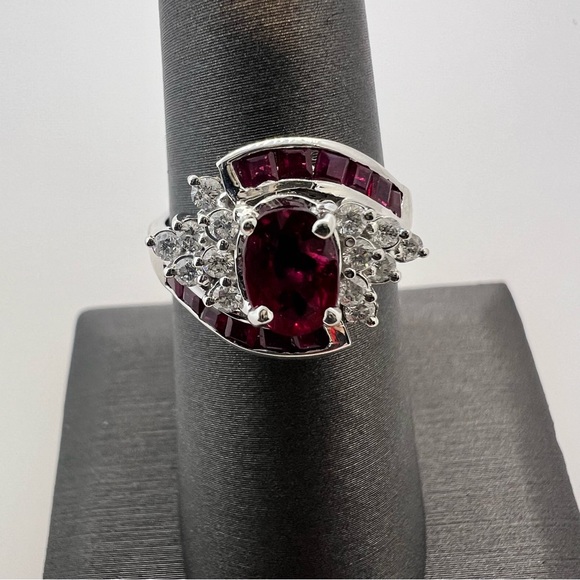 14k White Gold Diamond & Ruby Ring - Picture 5 of 9